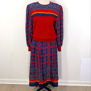VTG Anthony Sicari maxi skirt & mixed print sweater set. Sz 14.